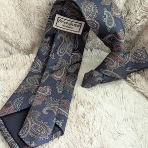 Yves Saint Laurent Paisley Tie - Navy and Burgundy